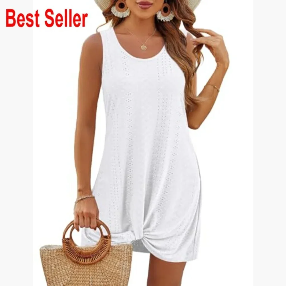 Polyester Spandex Swimsuit Coverup Dress Sleeveless Beach Vacation
